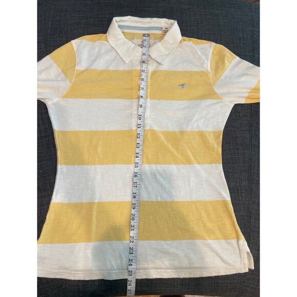 WWS Authentic Womens Striped 3/4 Sleeve Polo Shirt Yellow/White Size M Casual Cl - Picture 10 of 11